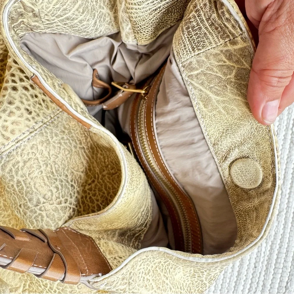 Olivia Harris Joy Gryson Leather Hobo Cream Gold Exotic Bag OS
